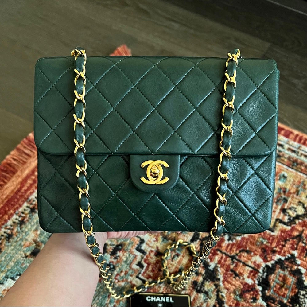 SOLD-on payment plan**Chanel Classic Vintage Mini Square Dark Green Flap Bag